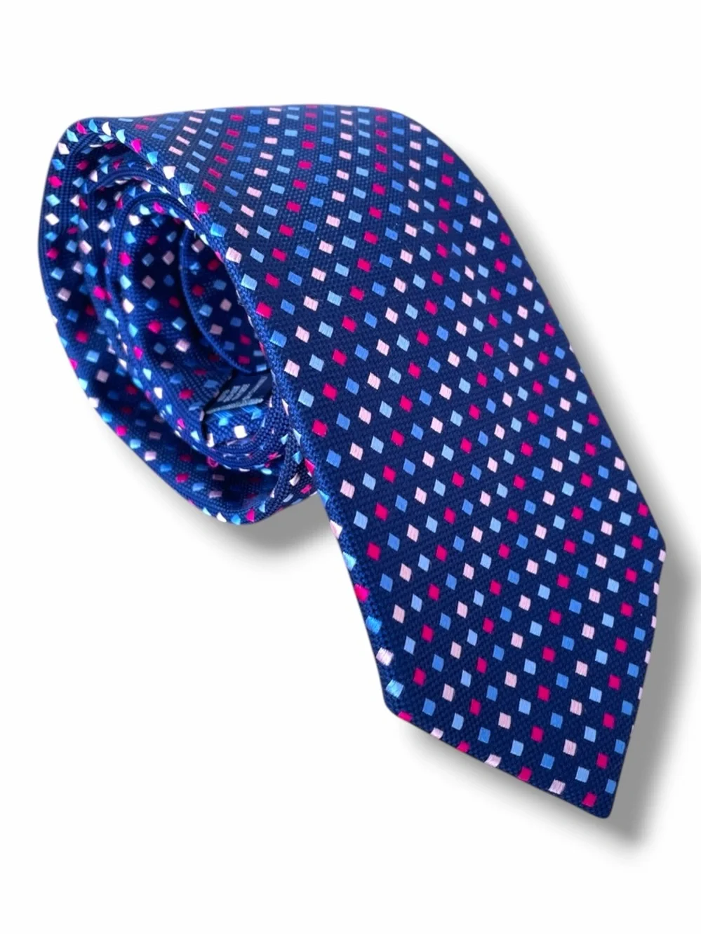 Charles Tyrwhitt Mens Navy Silk Geometric Foulard Pattern Dress Necktie Blue